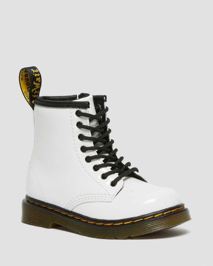 Dr Martens Støvler Barn Hvite Toddler 1460 Patent Læder Lace Up 2631YVNGP